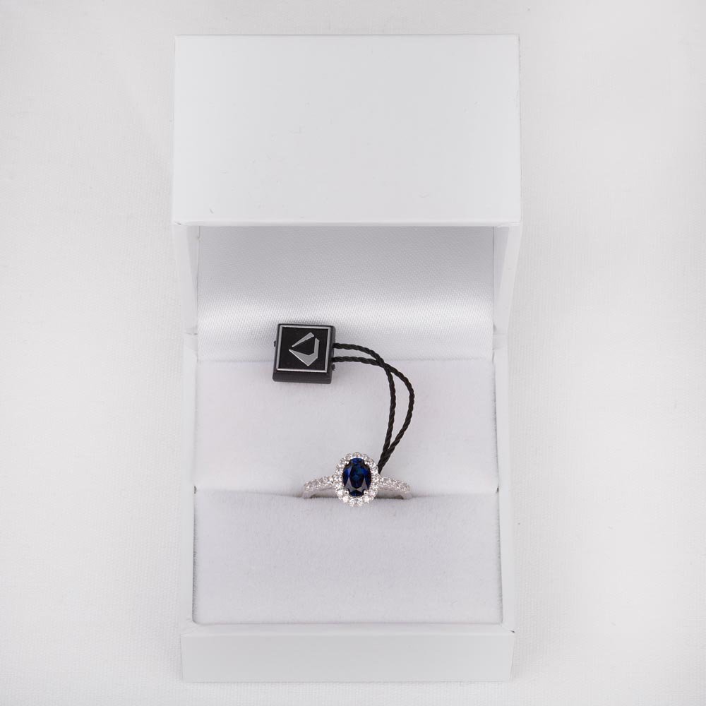 Eternity Sapphire Oval Lab Diamond Halo Platinum Ring #4