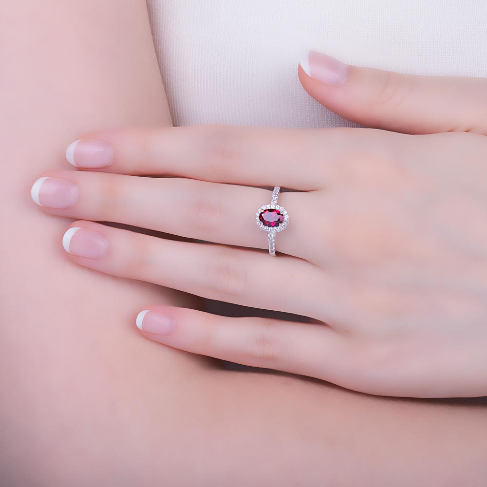 Eternity Ruby Oval Lab Diamond Halo Platinum Ring #2