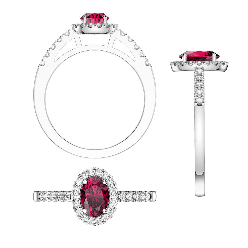 Eternity Ruby Oval Lab Diamond Halo Platinum Ring #8