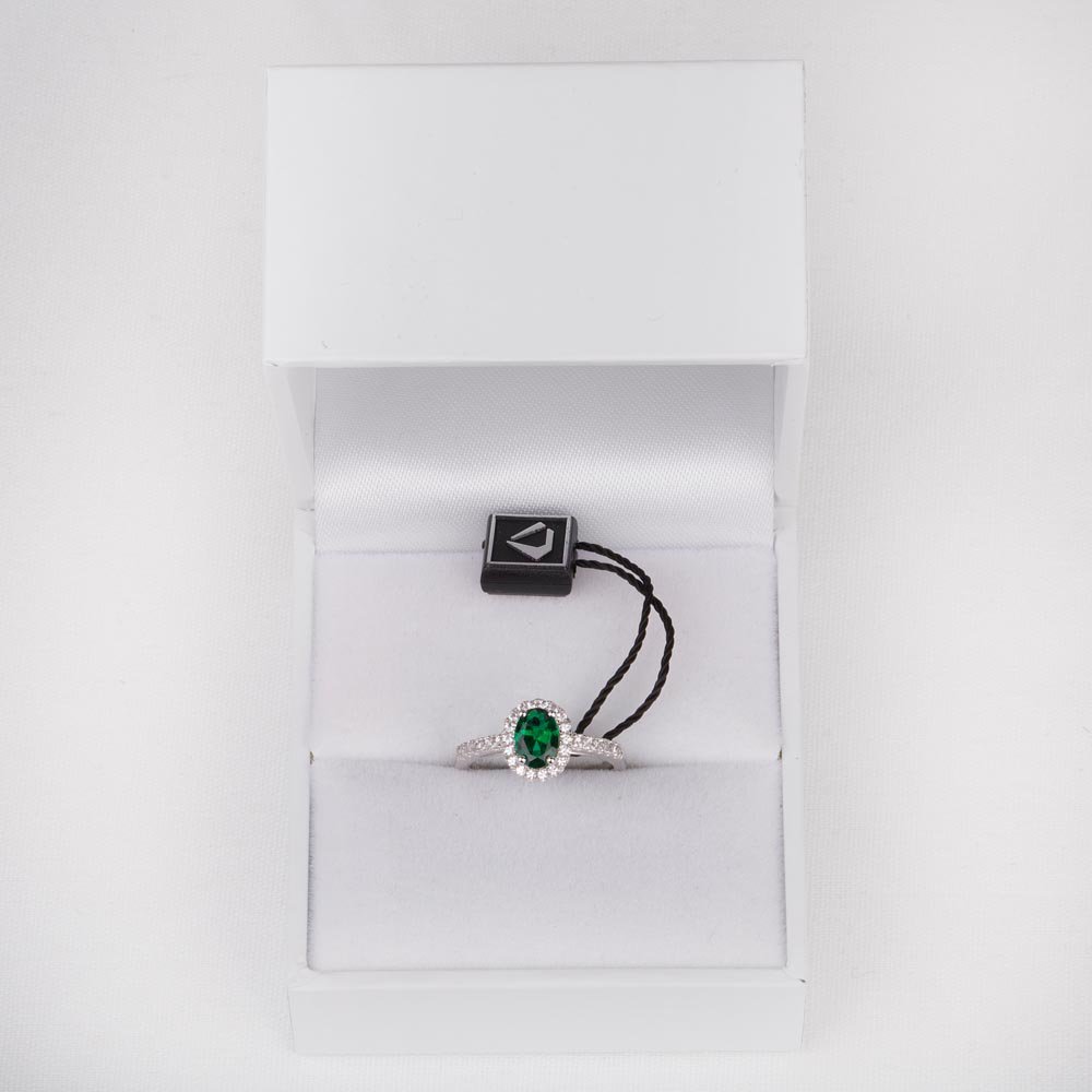 Eternity Emerald and Diamond Oval Halo 18ct White Gold Engagement Ring #7