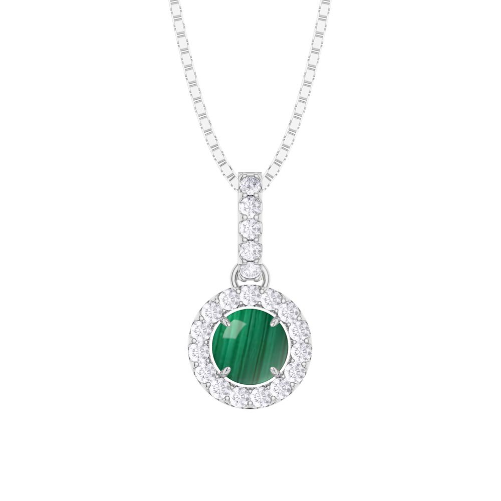 Halo Malachite Platinum plated Silver Pendant