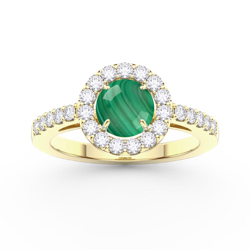 Malachite Lab Diamond Halo 9ct Yellow Gold Promise Ring
