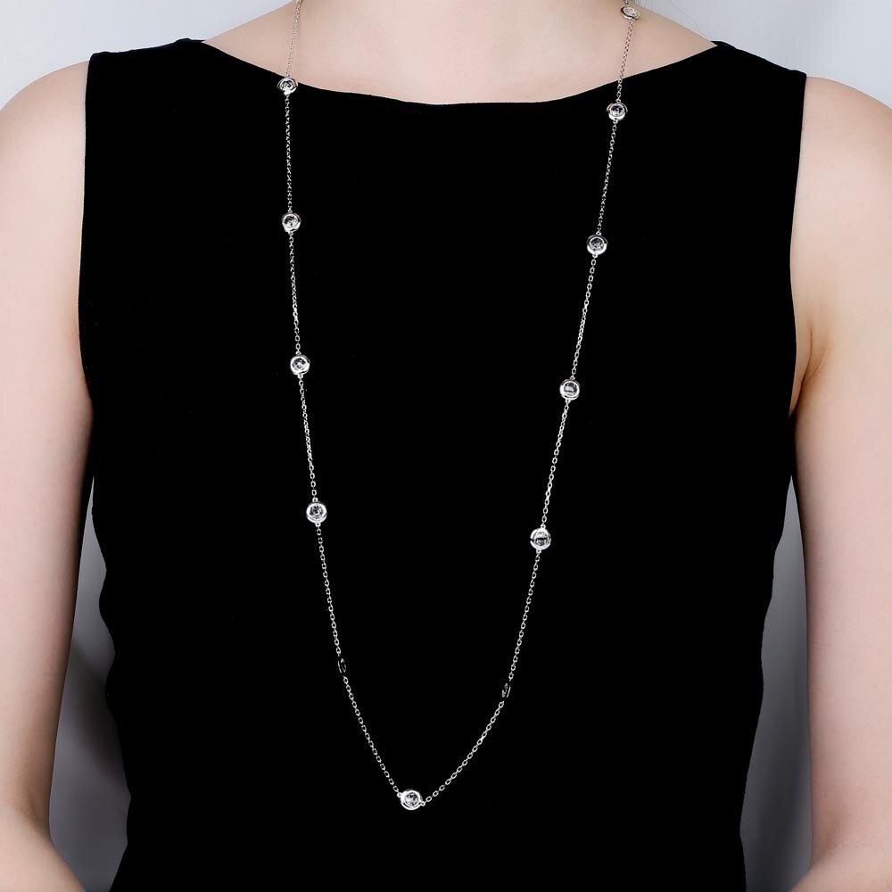 White Sapphire By the Yard Platinum plated Silver Necklace #4