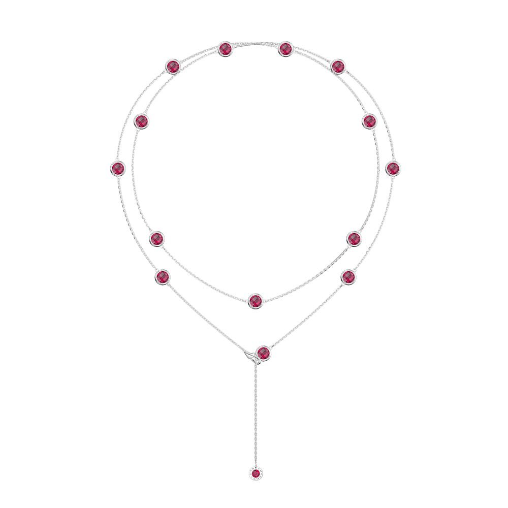 Ruby By the Yard Platinum plated Silver Necklace