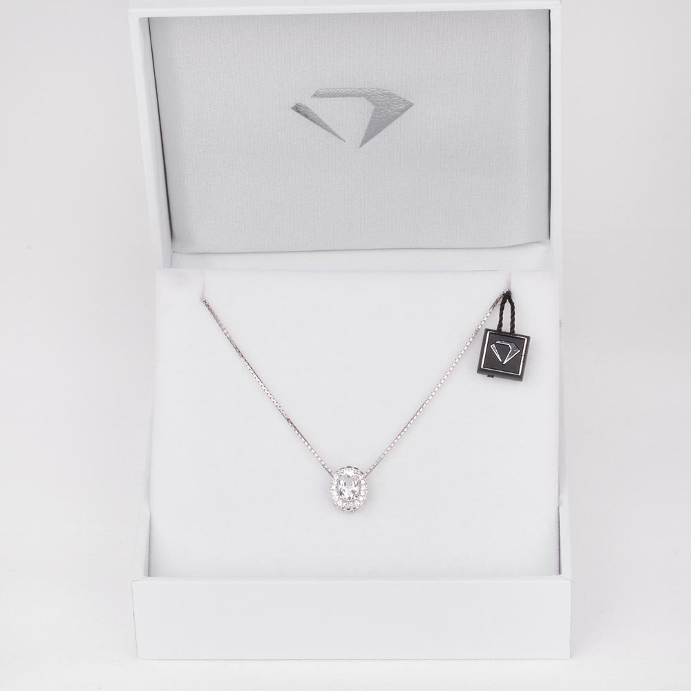 Eternity White Sapphire and Diamond 18ct White Gold Halo Oval Pendant #3