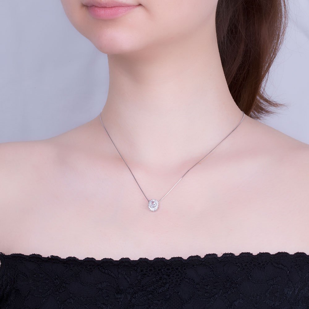 Eternity White Sapphire and Diamond 18ct White Gold Halo Oval Pendant #2