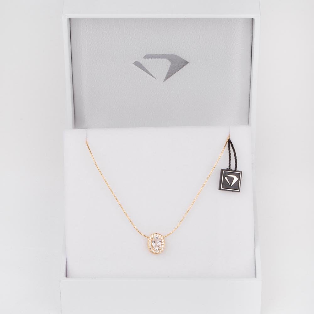 Eternity White Sapphire and Diamond 18ct Yellow Gold Halo Oval Pendant #2