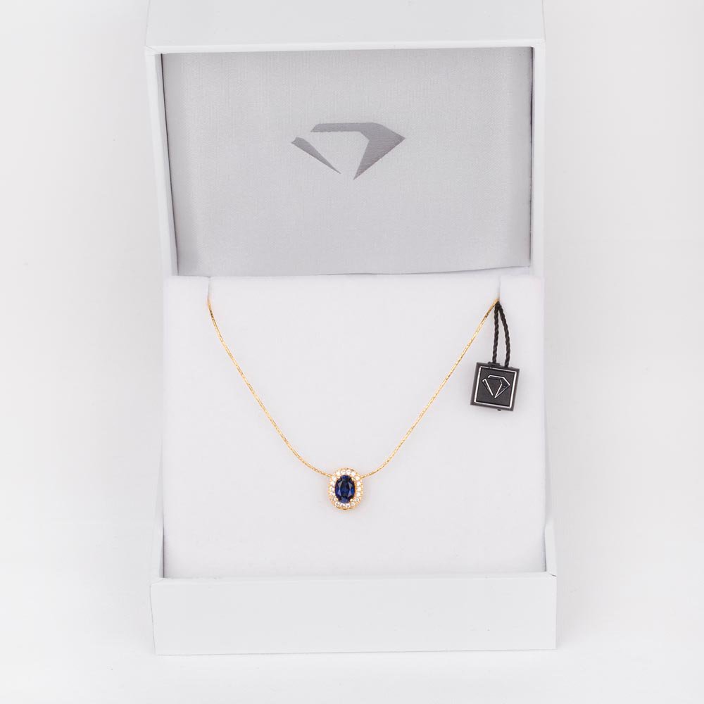 Eternity Sapphire Halo 18ct Gold Vermeil Oval Pendant #2