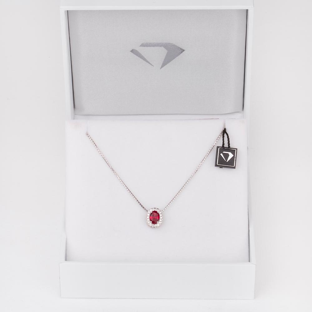 Eternity Ruby Halo Platinum plated Silver Oval Pendant #2