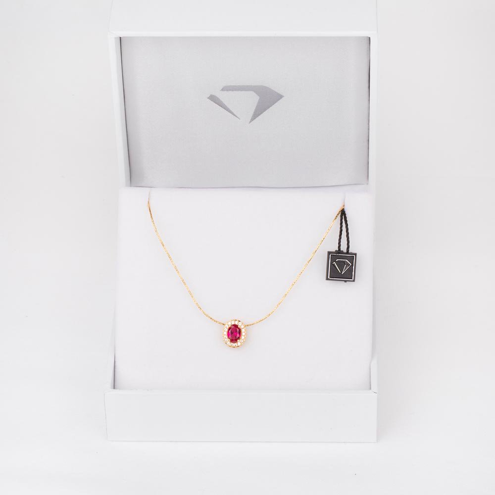 Eternity Ruby Halo 18ct Gold Vermeil Oval Pendant #2