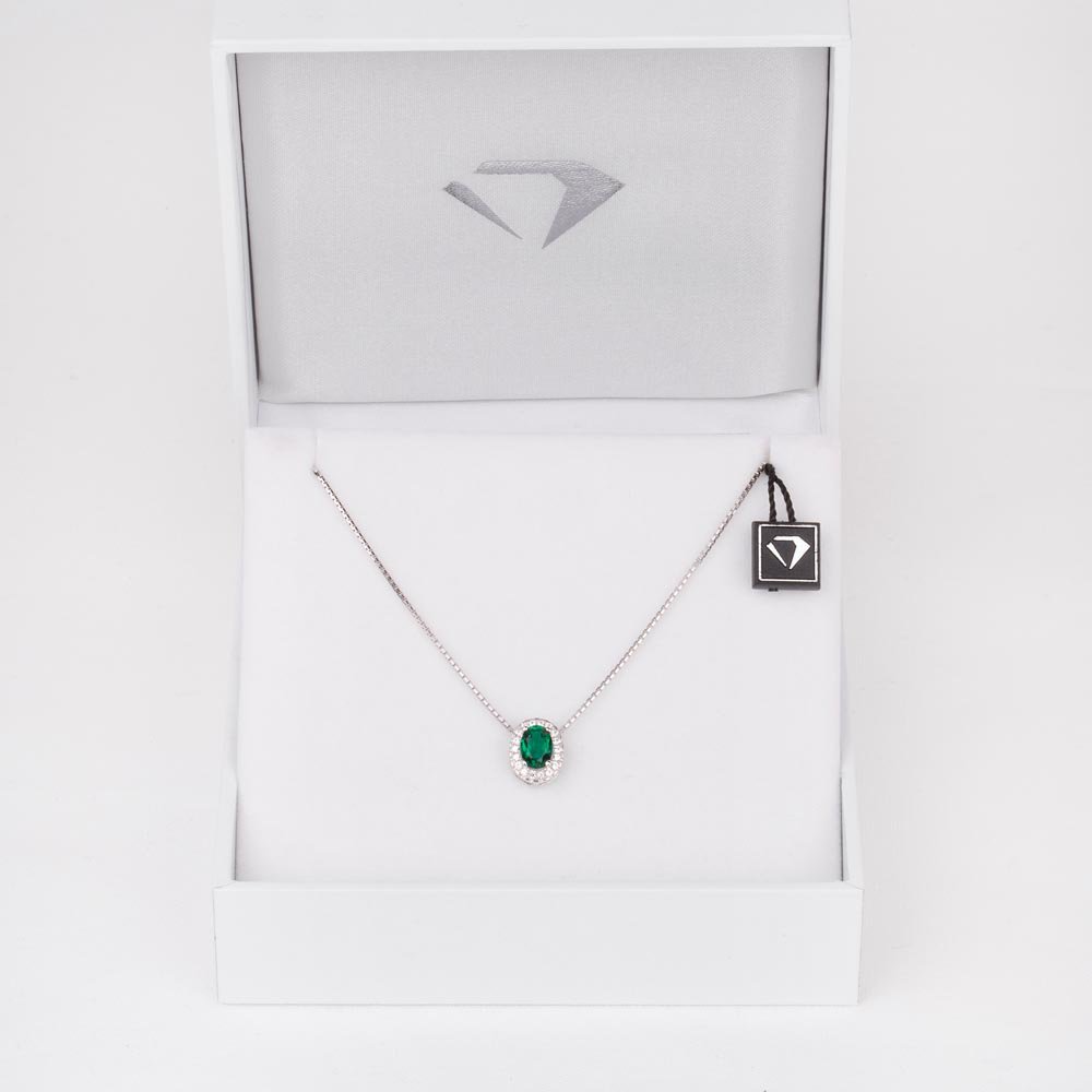 Eternity Emerald and Diamond 18ct White Gold Halo Oval Pendant #2