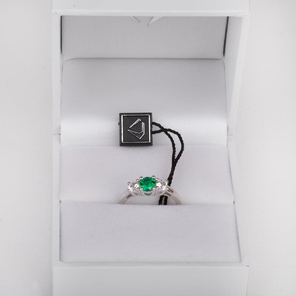 Eternity Three Stone Emerald and Diamond Platinum Engagement Ring #3