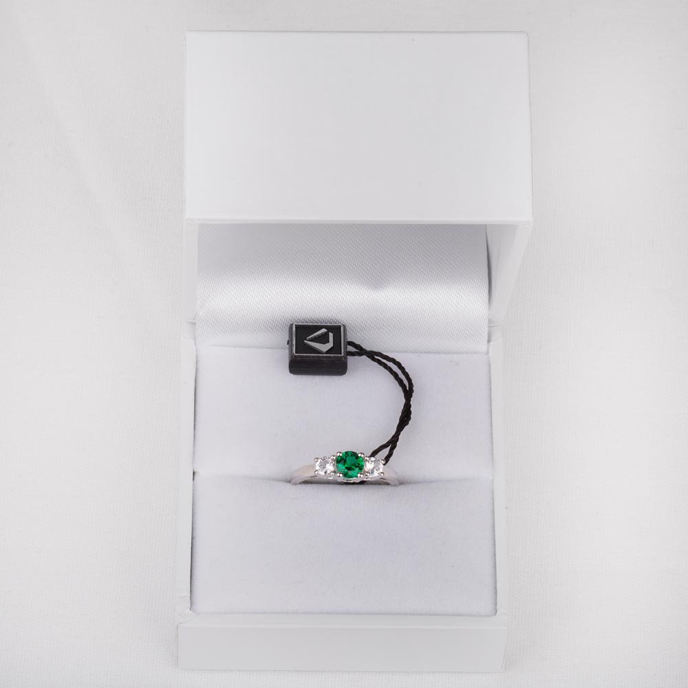 Eternity Three Stone Emerald and Diamond Platinum Engagement Ring #4