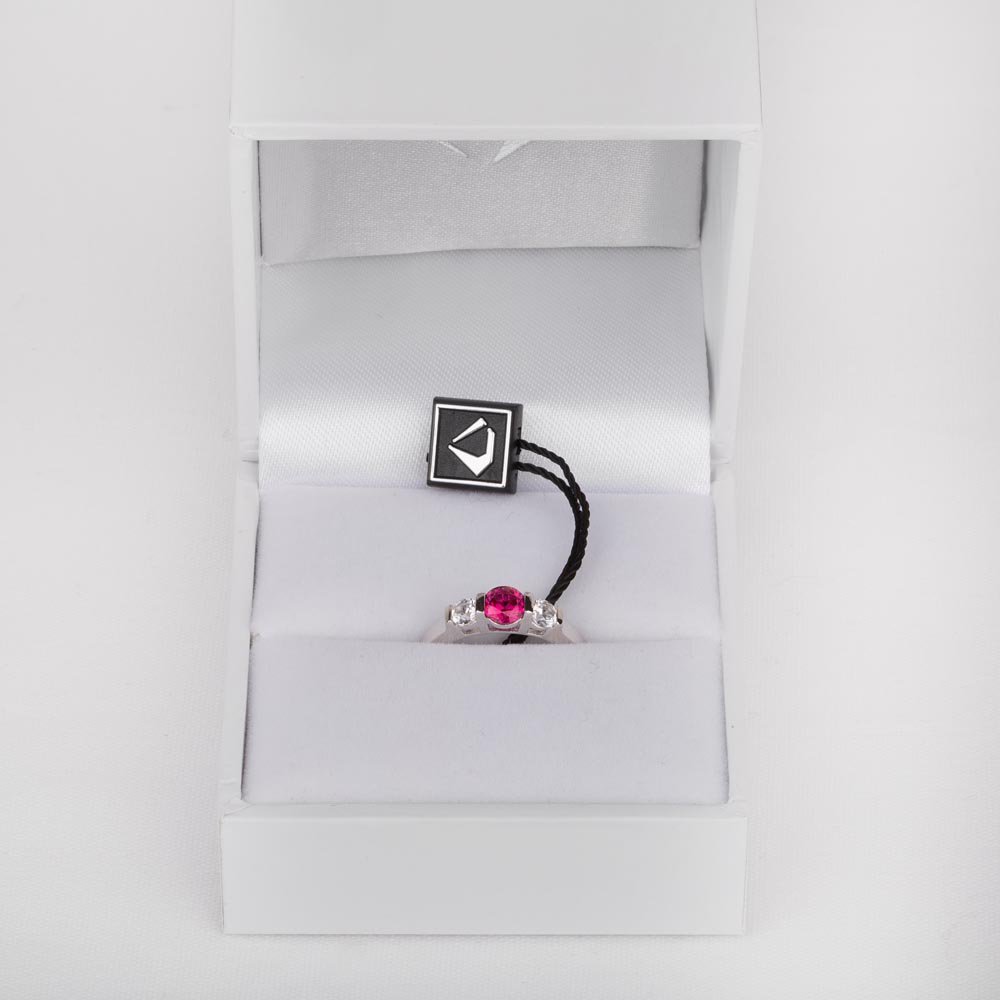 Unity Three Stone Ruby and Lab Diamond Platinum Engagement Ring #4