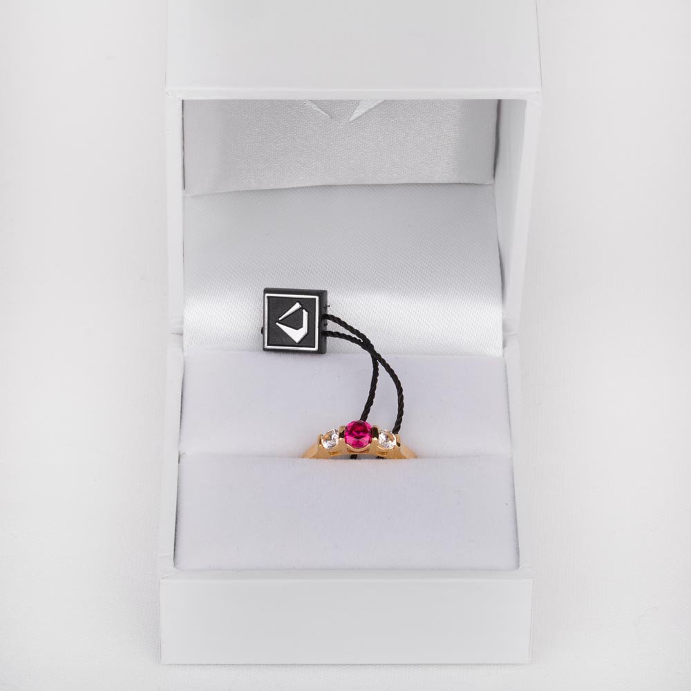 Unity Three Stone Ruby and Moissanite 9ct Yellow Gold Proposal Ring #4