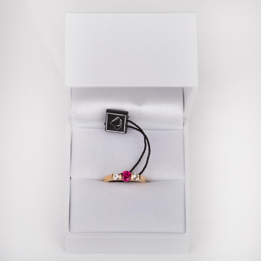 Unity Three Stone Ruby and Moissanite 9ct Yellow Gold Proposal Ring #3