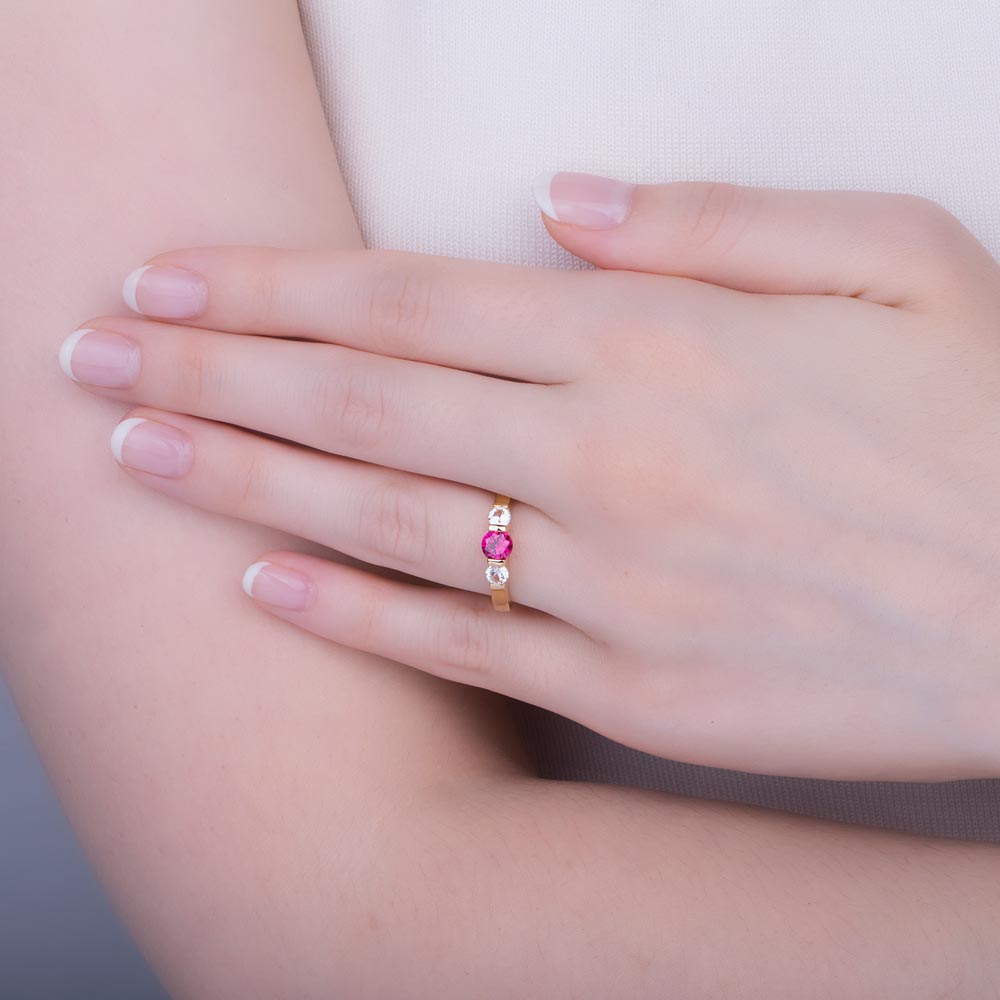 Unity Three Stone Ruby and Moissanite 9ct Yellow Gold Proposal Ring #2