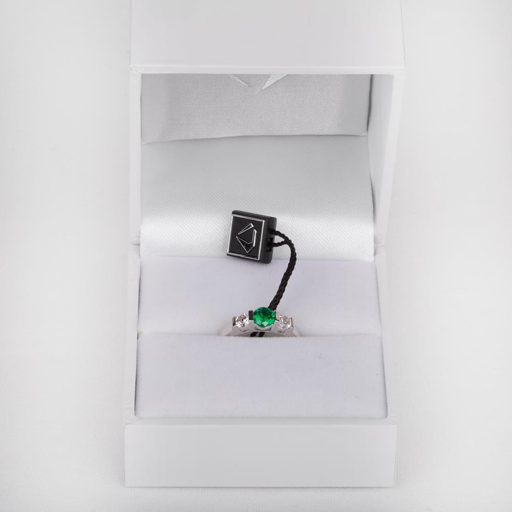 Unity Three Stone Emerald and Lab Diamond Platinum Ring #4
