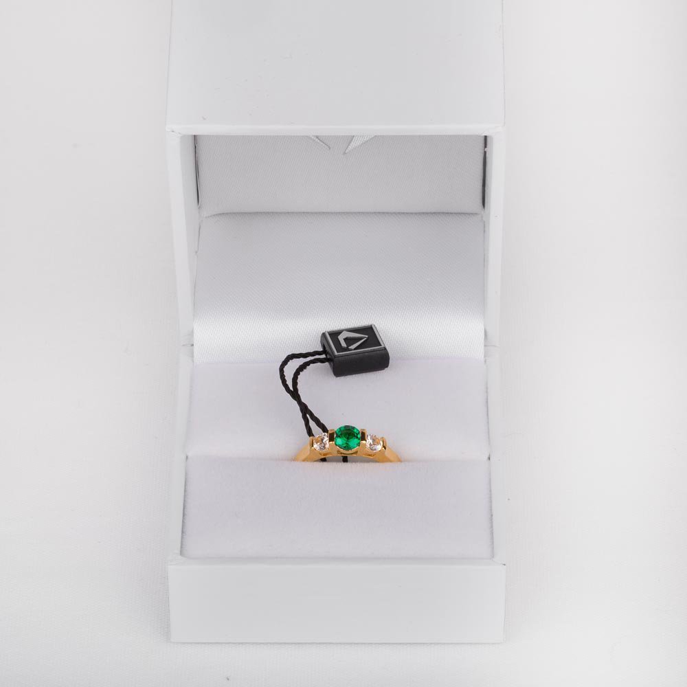 Unity Three Stone Emerald and Moissanite 9ct Yellow Gold Proposal Ring #4