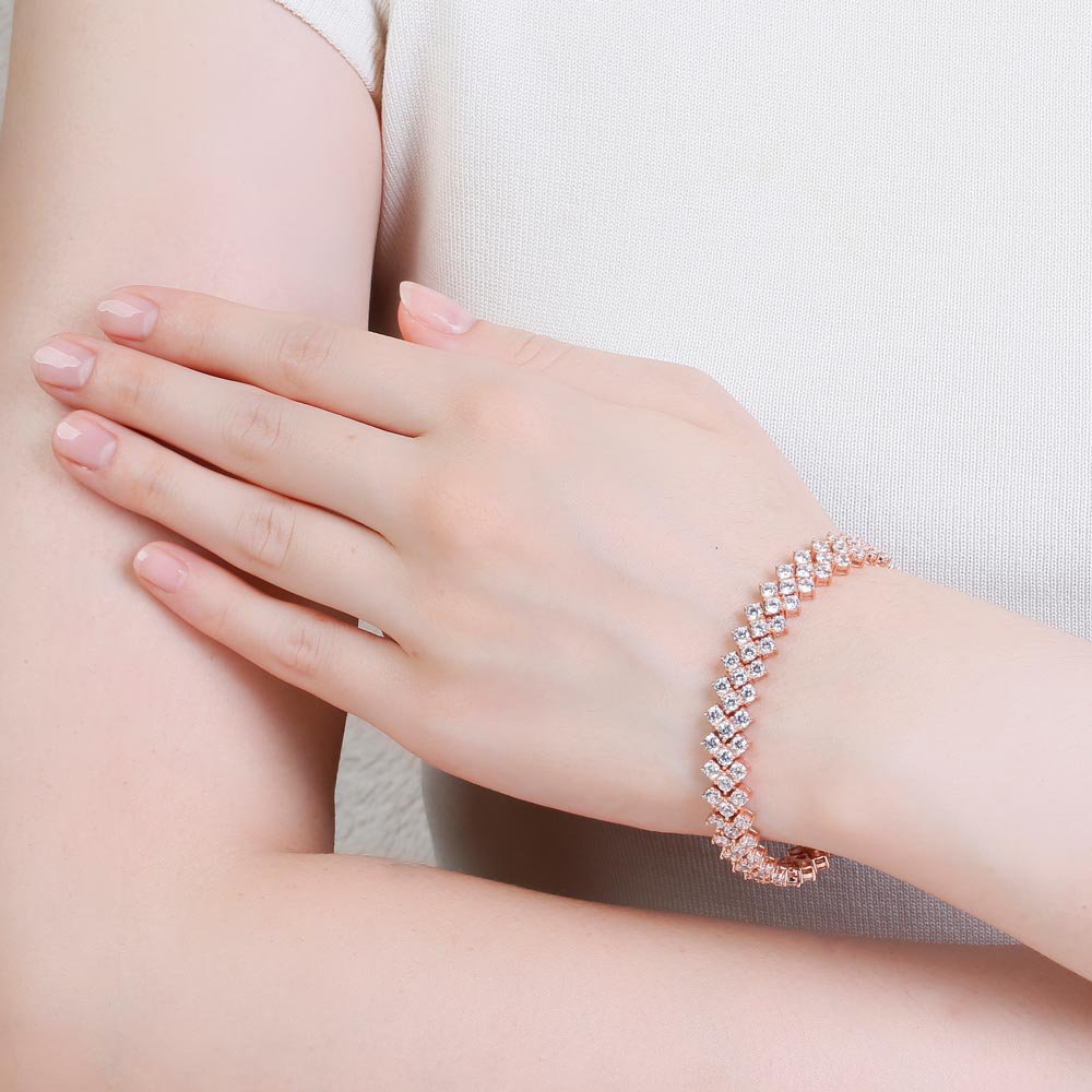 Eternity Three Row Diamond CZ 18ct Rose Gold plated Silver Tennis Bracelet #2