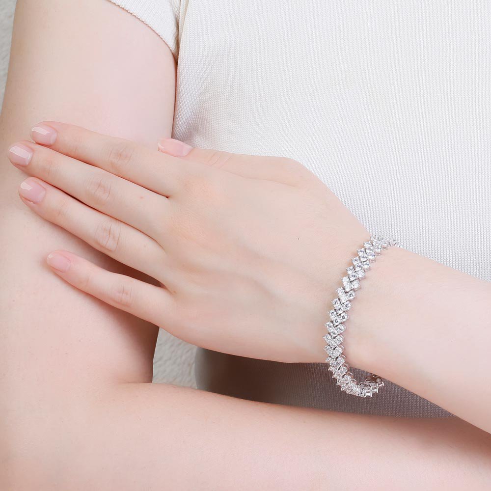 Eternity Three Row Diamond CZ Silver Tennis Bracelet #2