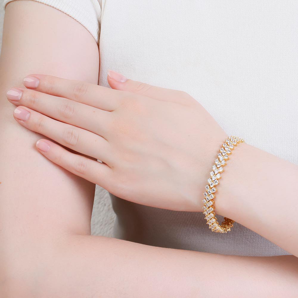 Eternity Three Row Diamond CZ 18ct Gold plated Silver Tennis Bracelet #3