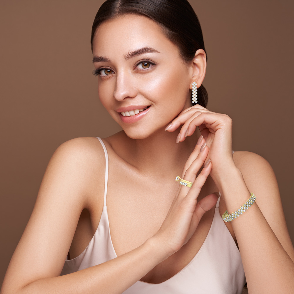 Eternity Three Row Diamond CZ 18ct Gold plated Silver Tennis Bracelet #2