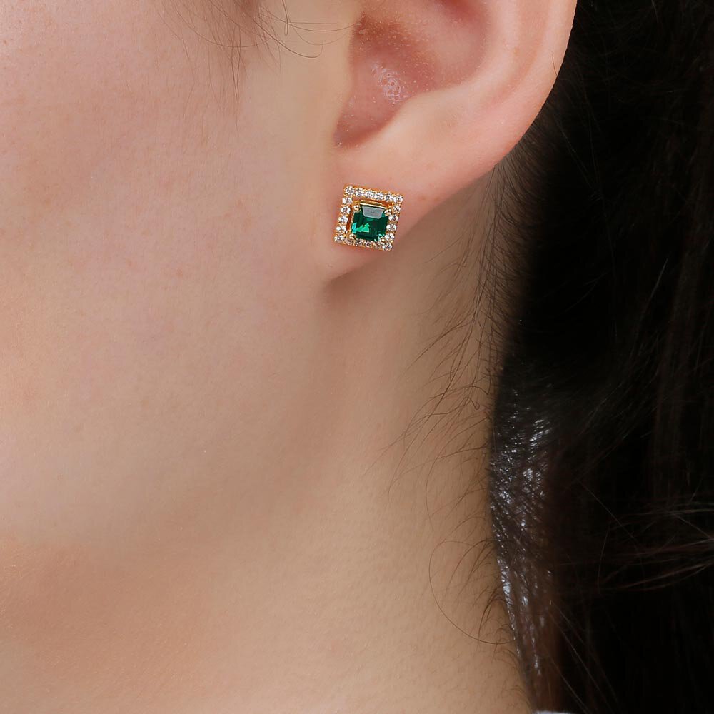 Charisma Princess Emerald and White Sapphire 18ct Gold Vermeil Stud Earrings Halo Jacket Set #5