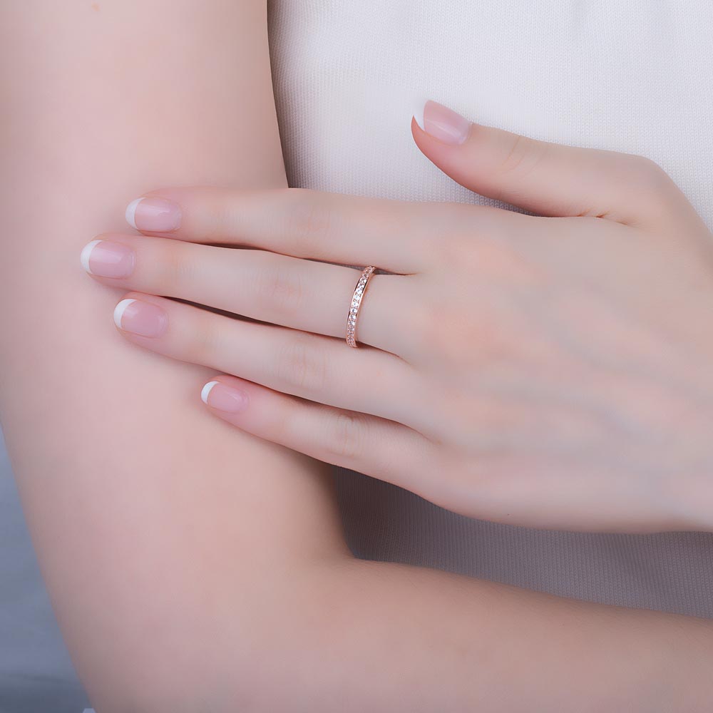 Promise Moissanite Platinum plated Silver Channel Full Eternity Ring #2