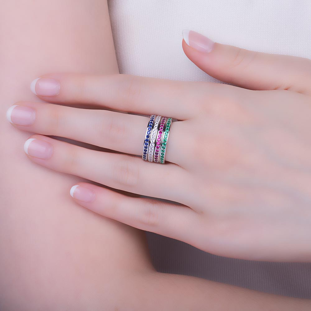 Promise Moissanite Platinum plated Silver Channel Full Eternity Ring #3