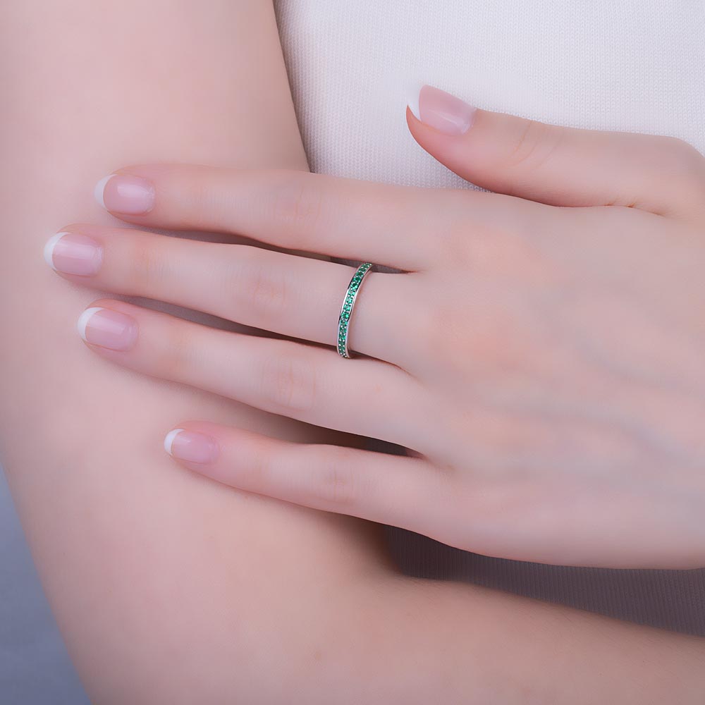 Promise Emerald Platinum plated Silver Channel Full Eternity Ring #2