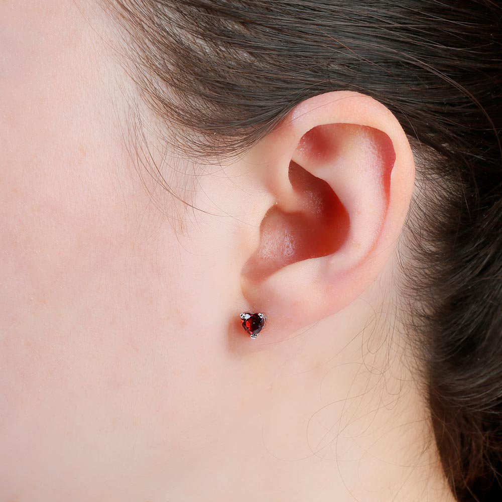 Charisma 1ct Heart Garnet Platinum plated Silver Stud Earrings #2
