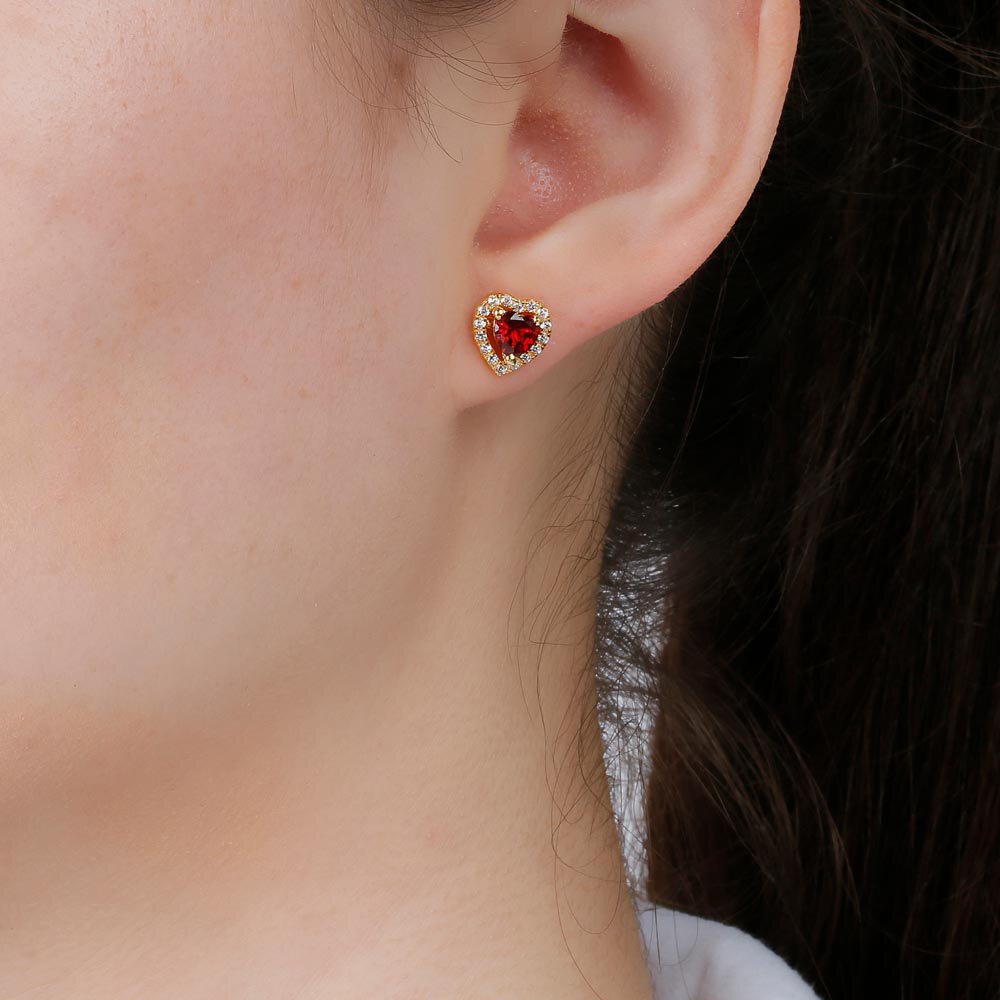 Charisma Heart Garnet and White Sapphire 18ct Gold Vermeil Stud Earrings Halo Jacket Set #5