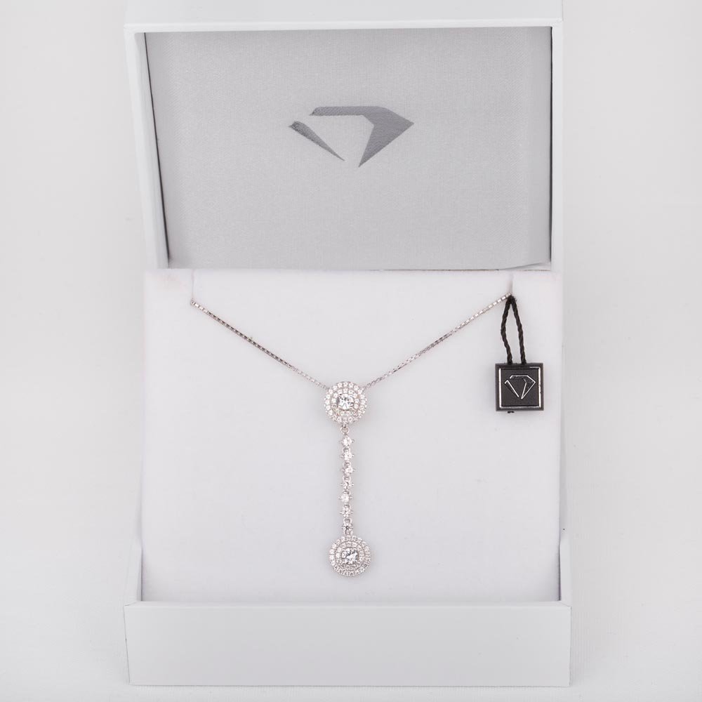 Fusion White Sapphire Halo Platinum plated Silver Pendant #4