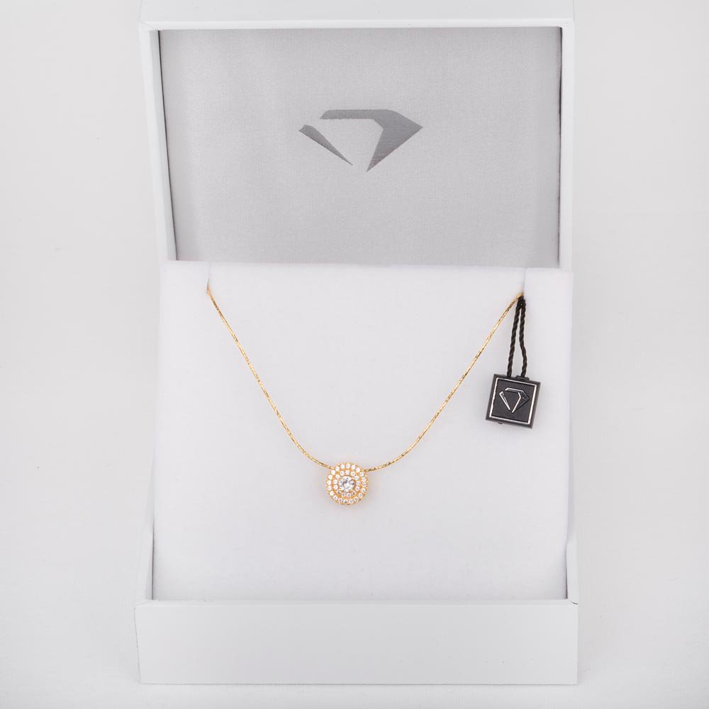 Fusion White Sapphire Halo 18ct Gold Vermeil Pendant #5