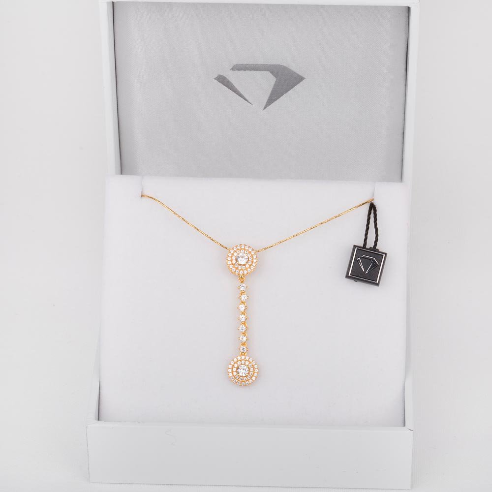 Fusion White Sapphire Halo 18ct Gold Vermeil Pendant #7