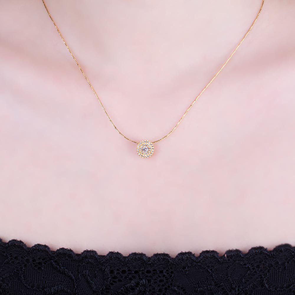 Fusion White Sapphire Halo 18ct Gold Vermeil Pendant #2