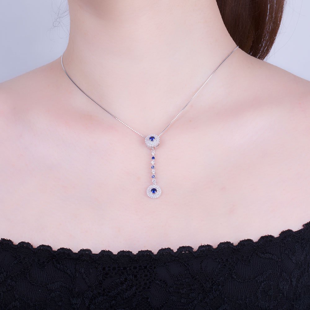 Fusion Sapphire Halo 18ct White Gold Pendant #4
