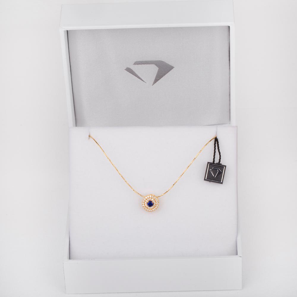 Fusion Sapphire and Diamond Halo 18ct Yellow Gold Drop Pendant Set #5