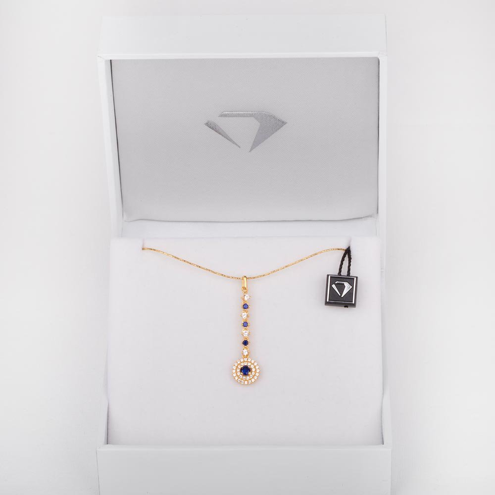 Fusion Sapphire and Diamond Halo 18ct Yellow Gold Drop Pendant Set #6