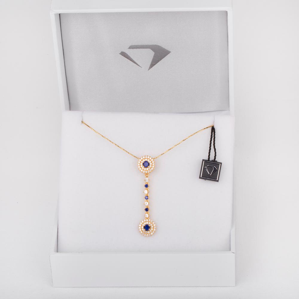 Fusion Sapphire and Diamond Halo 18ct Yellow Gold Drop Pendant Set #7