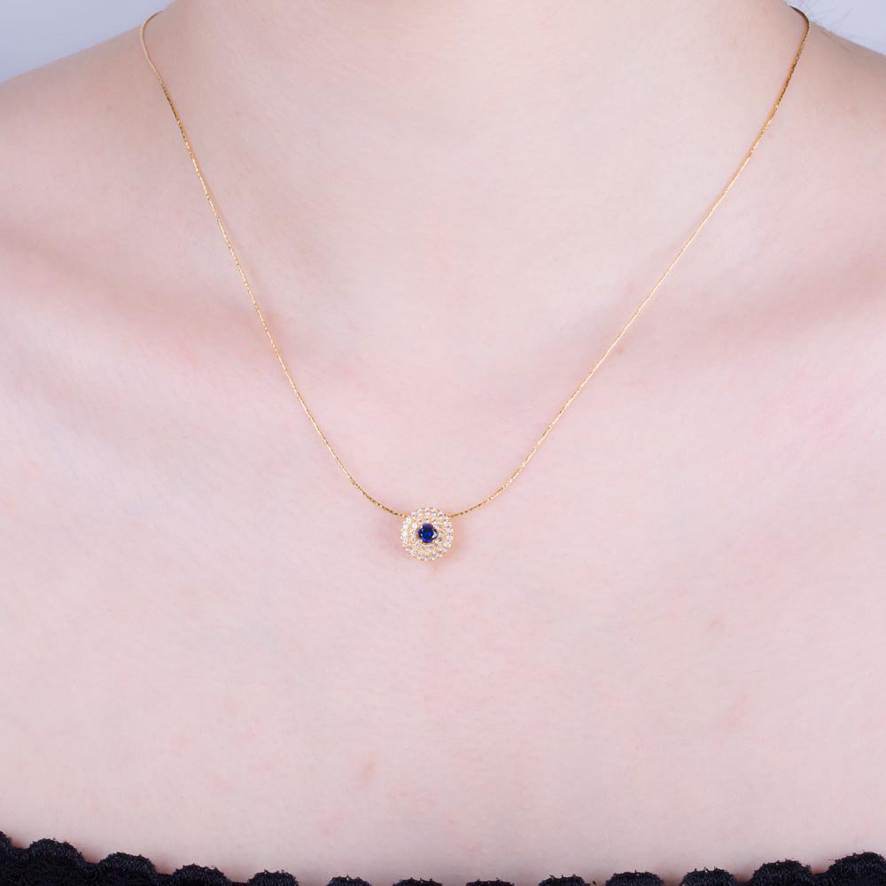 Fusion Sapphire and Diamond Halo 18ct Yellow Gold Drop Pendant Set #3