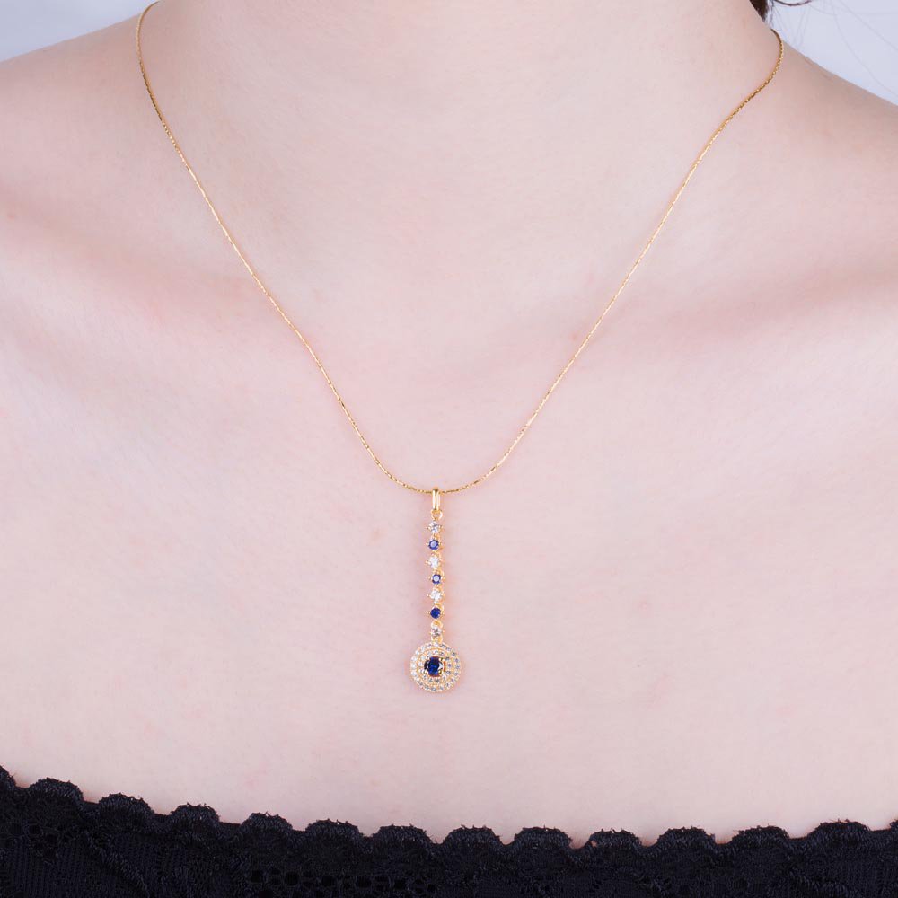 Fusion Sapphire and Diamond Halo 18ct Yellow Gold Drop Pendant Set #4