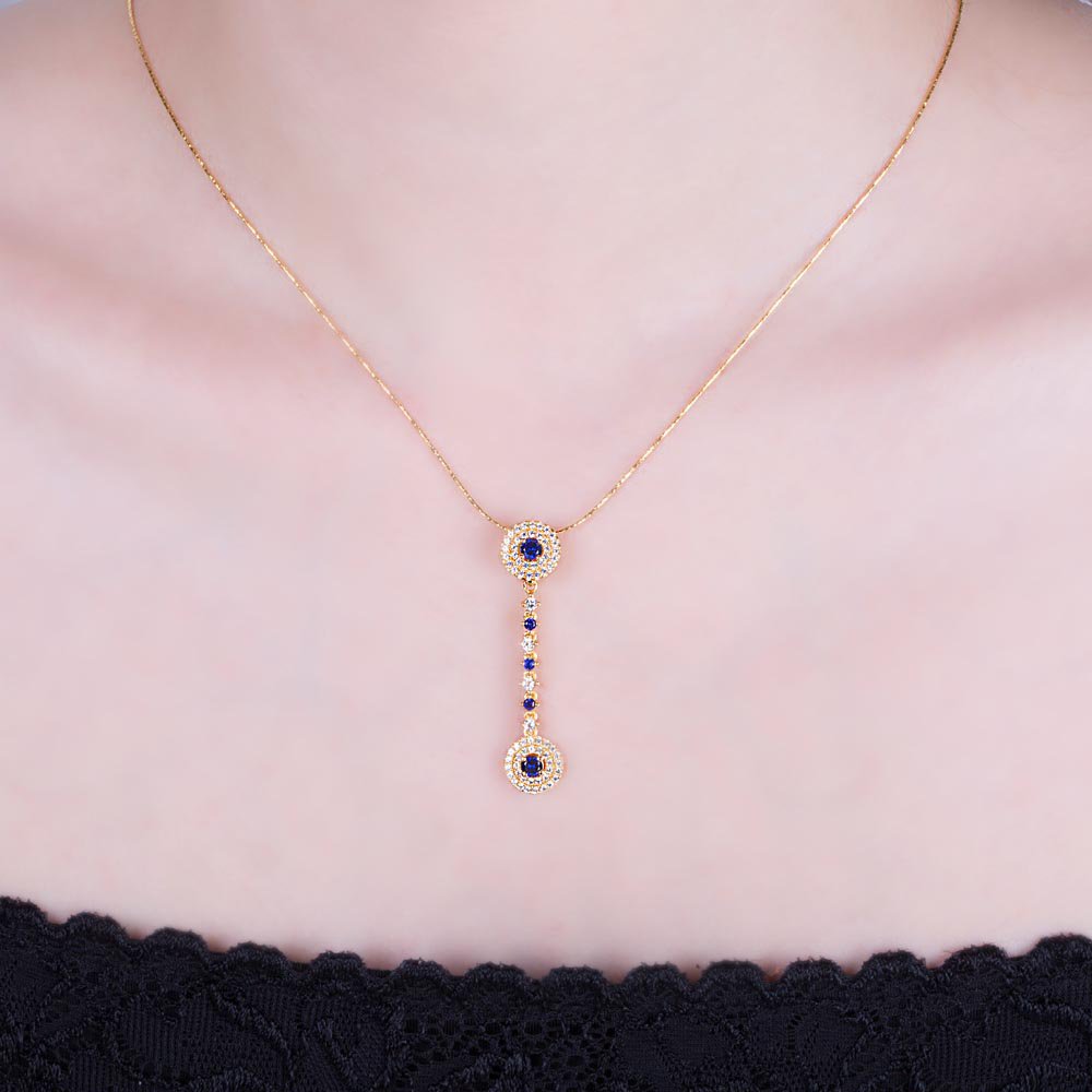 Fusion Sapphire and Diamond Halo 18ct Yellow Gold Drop Pendant Set #2
