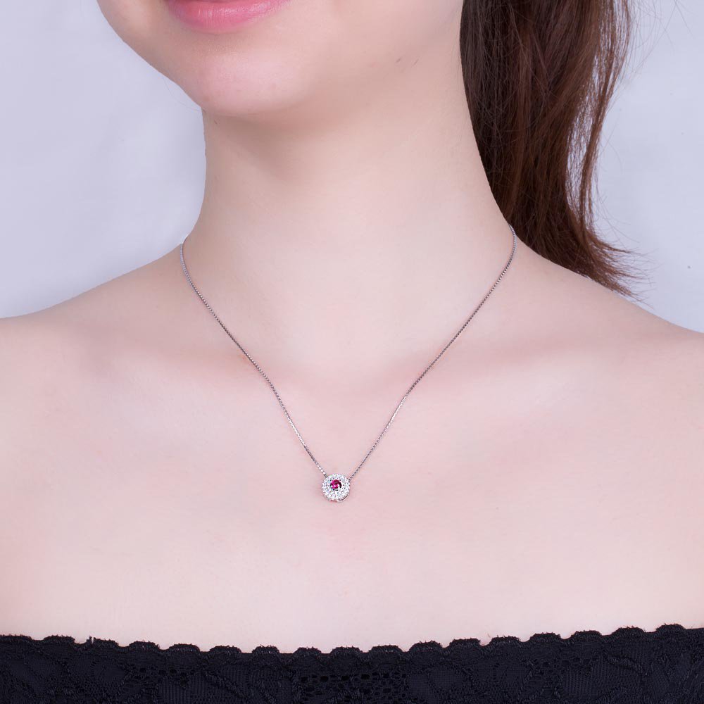 Fusion Ruby Halo Platinum plated Silver Pendant #2