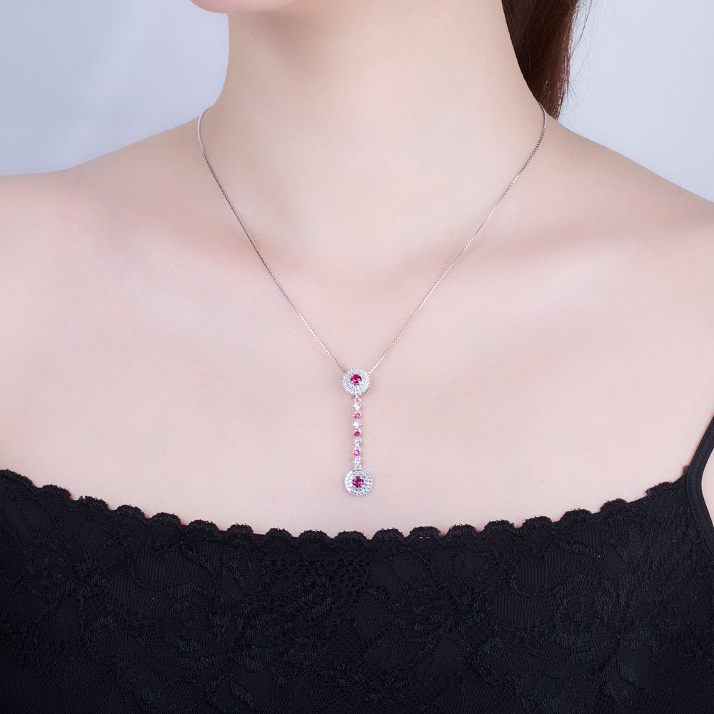 Fusion Ruby Halo Platinum plated Silver Pendant #4