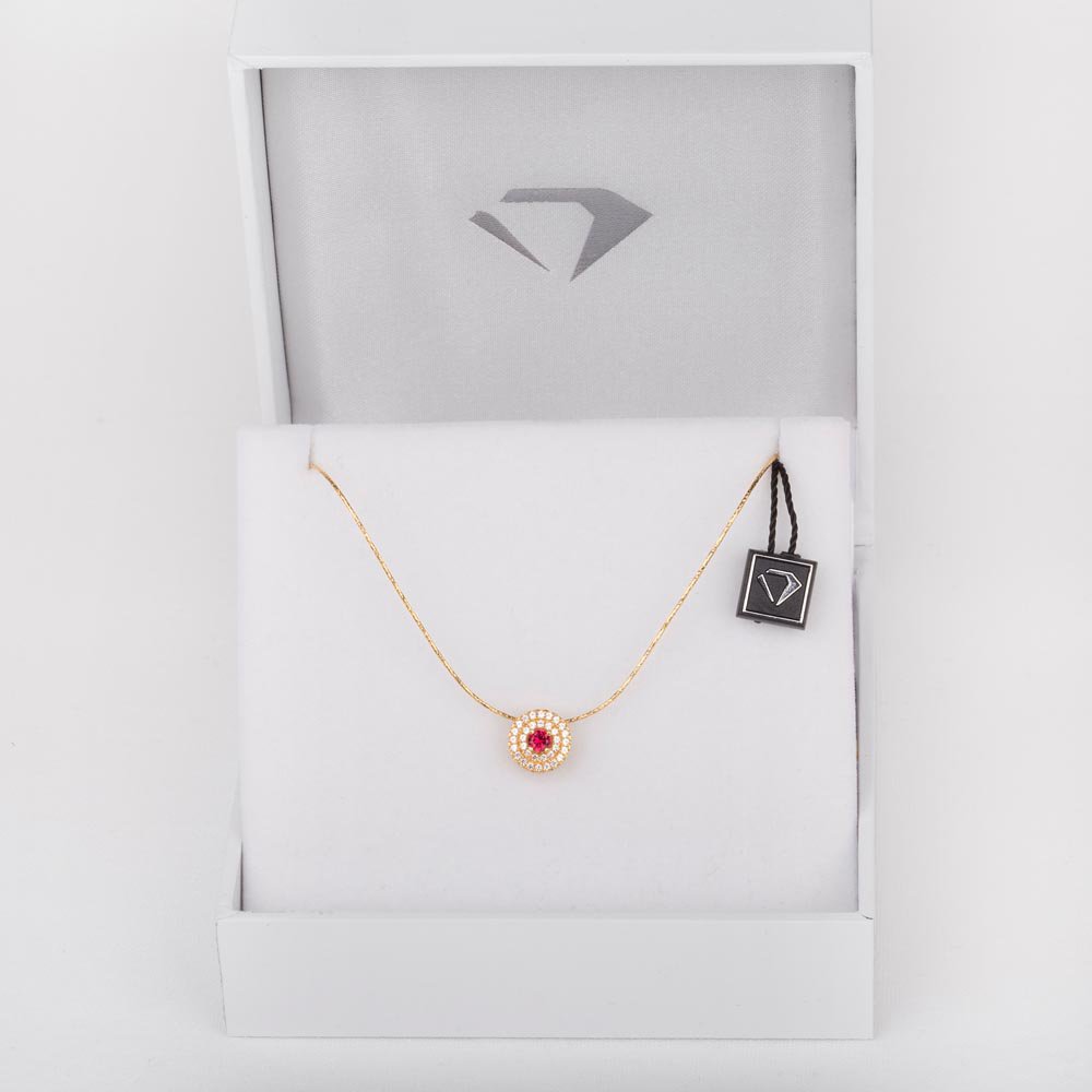 Fusion Ruby Halo 18ct Gold Vermeil Drop Pendant #5