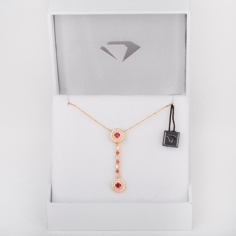 Fusion Ruby Halo 18ct Gold Vermeil Drop Pendant #7