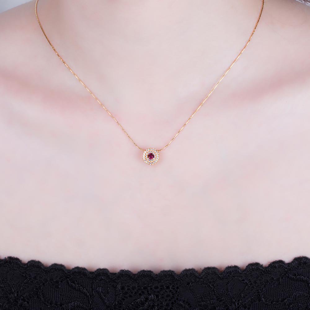 Fusion Ruby Halo 18ct Gold Vermeil Drop Pendant #3