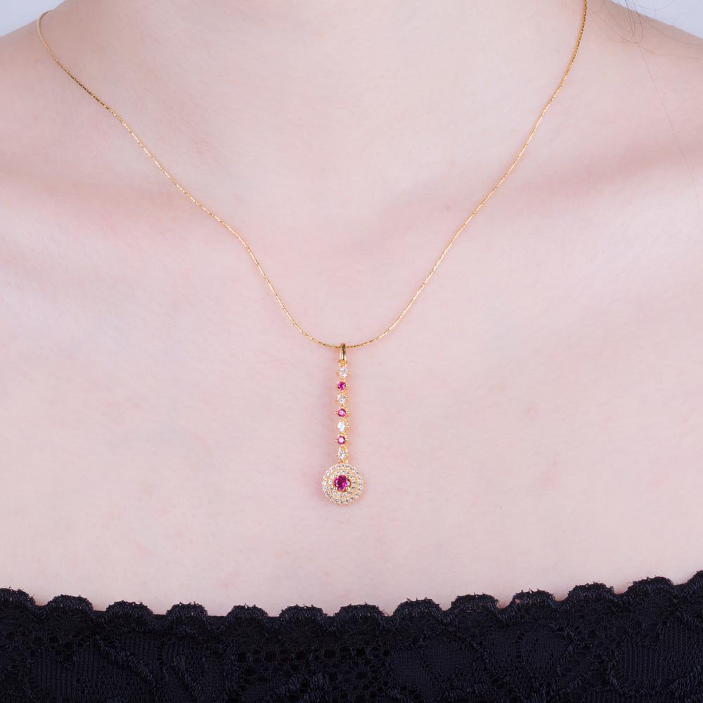 Fusion Ruby Halo 18ct Gold Vermeil Drop Pendant #2